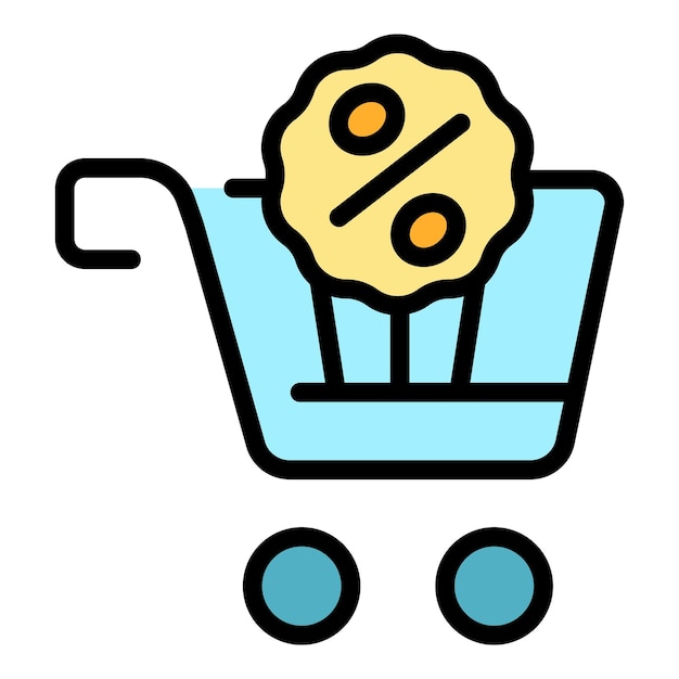 Vector percent sale cart icon outline vector online order store pay color flat