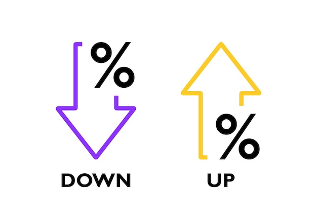 Вектор Стрелка процента вверх и вниз значок линии стрелка процента со знаком процента концепция дизайна для банковского кредита процентная ставка финансы и денежная сфера