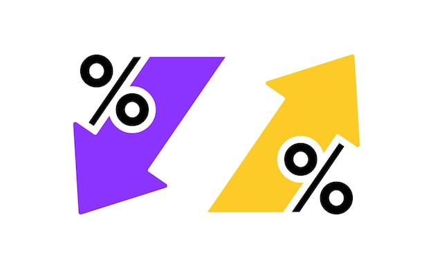Стрелка процента вверх и вниз значок линии стрелка процента со знаком процента концепция дизайна для банковского кредита процентная ставка финансы и денежная сфера