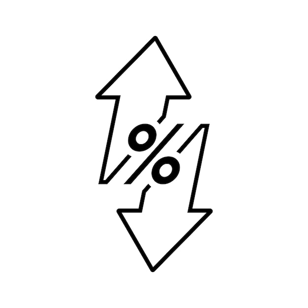 Percentage arrow up and down line icon Percentage arrow with percent sign Design concept for banking credit interest rate finance and money sphere