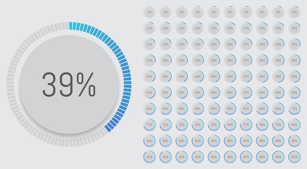 Diagramma percentuale icone 3d grafico a torta progressione da 1 a 100