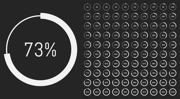 Percentage diagram icons pie chart progression from 1 to 100