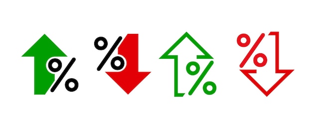 Вектор Процентный рост и снижение иконы процентная стрелка вверх и вниз плоские символы вектора стиля