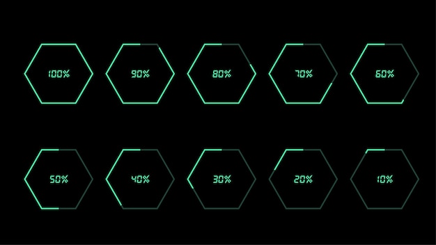 Процентные инфографические элементы в форме яркого шестиугольного штриха