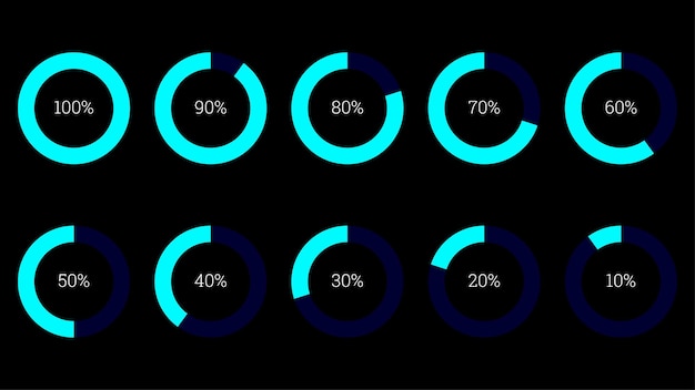 Vector percentage infographics elements set in shape of flat bright ring