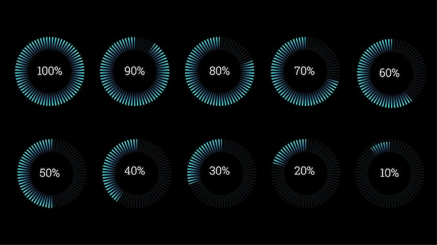 Percentage infographics elements set in shape of flat gradient stroke ring