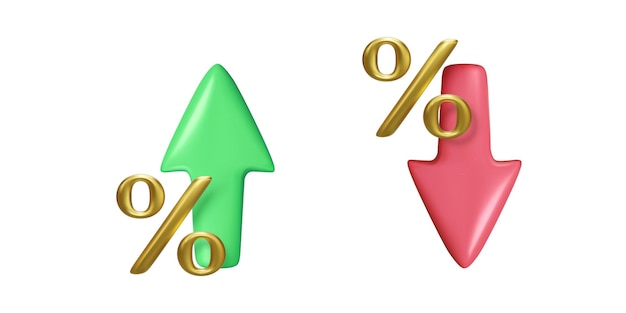 Percentage met pijl op en neer Bankkrediet of rentevoetconcept Vectorillustratie