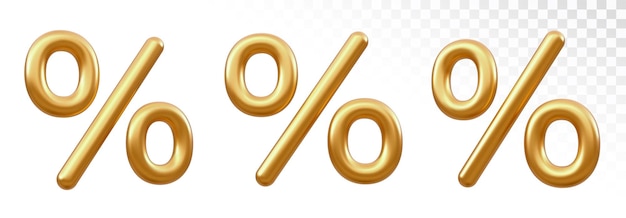 Percentage symbol Set of Golden percent sign isolated on transparent background Percentage discount concept Realistic 3D vector illustration