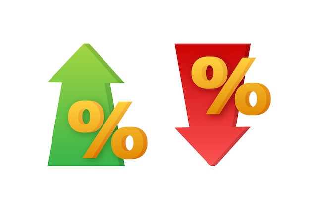 Percentage with arrow up and down. Banking, credit, interest rate. Vector stock illustration.
