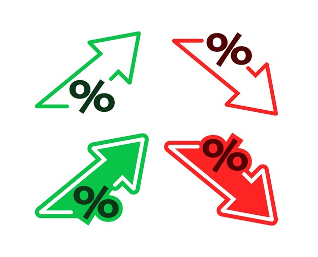 Percentage with arrow up and down Percentage growth interest rate Banking and credit