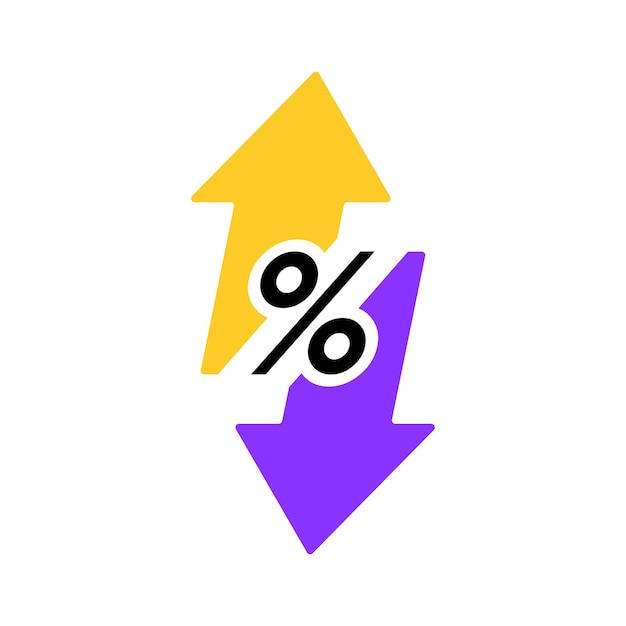 Percentagepijl omhoog en omlaag lijnpictogram Percentagepijl met procentteken Ontwerpconcept voor bankkrediet rentefinanciering en geldbol