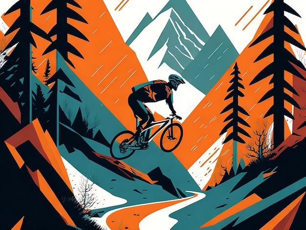 The perfect balance of simplicity and detail in a vector illustration of a mountain bike in motion