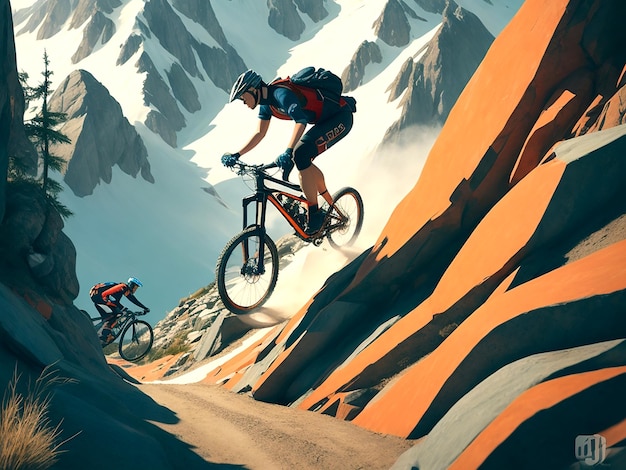 The perfect balance of simplicity and detail in a vector illustration of a mountain bike in motion