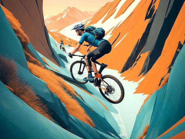 Il perfetto equilibrio tra semplicità e dettaglio in un'illustrazione vettoriale di una mountain bike in movimento