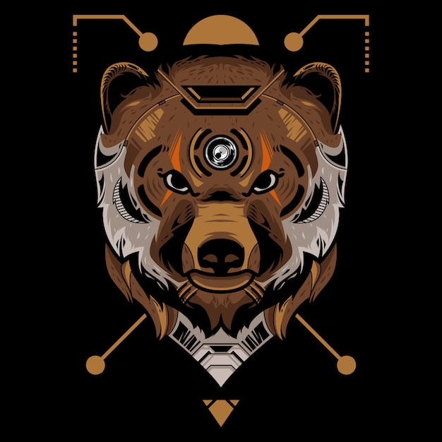 Perfect bear head vector illustration in black background