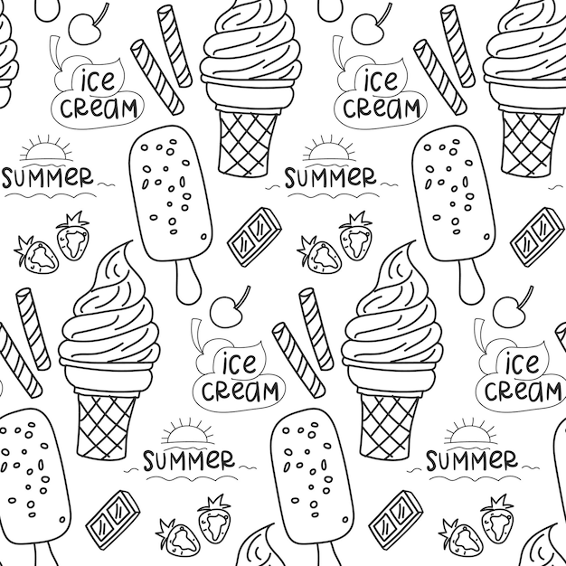 Perfect funny vector background Seamless ice cream pattern on a white illustration with ice cream