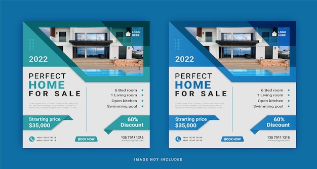 Perfect home foe sale unique orange blue color elegant real estate social media post template