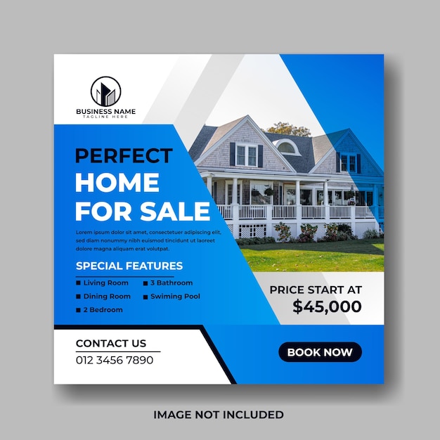 Perfect home for sale Real estate social media post design template