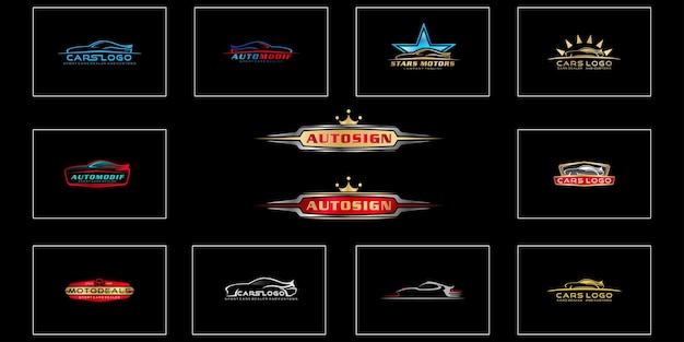 Vettore set perfetto di design del logo per le attività legate all'industria automobilistica, icona web, revisione automobilistica, tecnologia