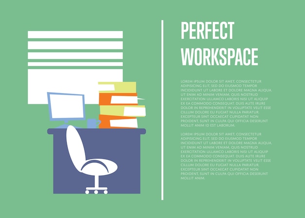 Illustrazione perfetta dell'area di lavoro con modello di testo. interno ufficio