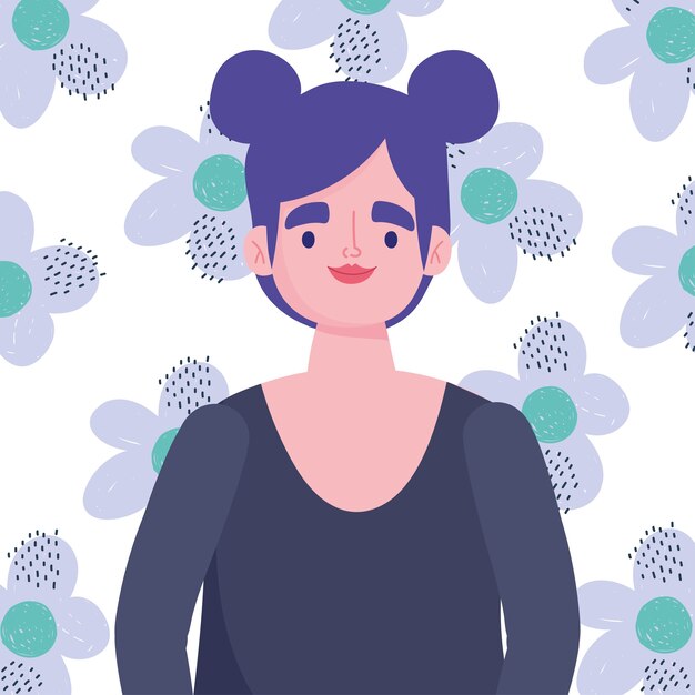 perfectly imperfect, cartoon woman bun hair character portrait
