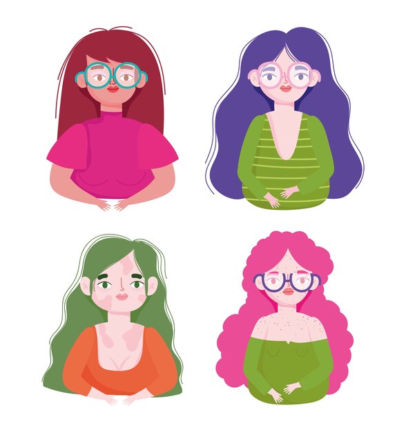 白斑 そばかすのある完全に不完全な漫画の女性キャラクター プレミアムベクター