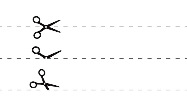 Vettore percorso perforato con l'icona delle forbici e la linea tratteggiata bordo del raccolto coupone in vendita linea senza giunture del ritaglio del trattino
