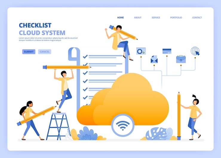 Vector wi-fi 및 클라우드 인터넷 액세스 일러스트레이션에 대한 확인 수행
