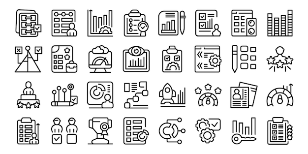 Vector performance evaluation icons set outline vector marketing business test result practice