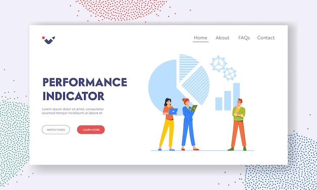 Performance Indicators Landing Page Template Business Characters Analyzing Charts Comparing Company Development