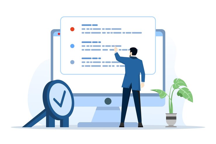 Vector performance management concept with people setting goals and objectives for professional development