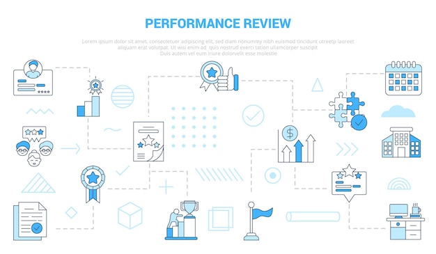 Performance review concept with icon set template banner with modern blue color style