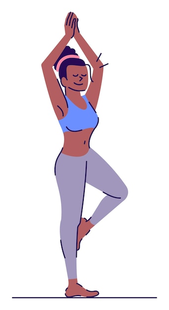 Performing vrikshasana pose semi flat rgb color vector illustration