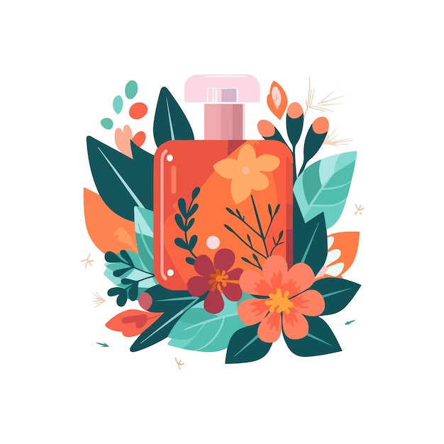 Vector perfume bottle with flowers leaf