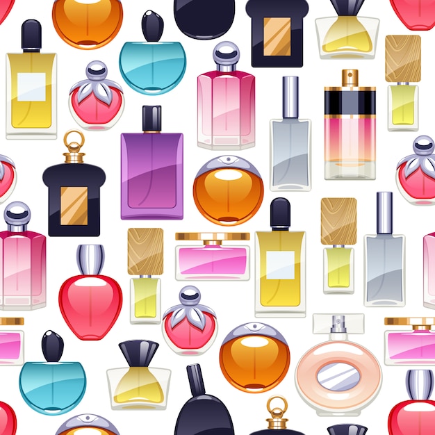 Perfume bottles icons seamless pattern.