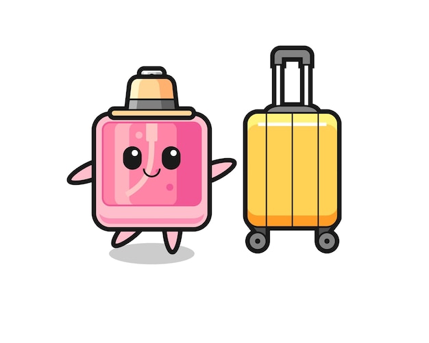 Perfume cartoon illustration with luggage on vacation