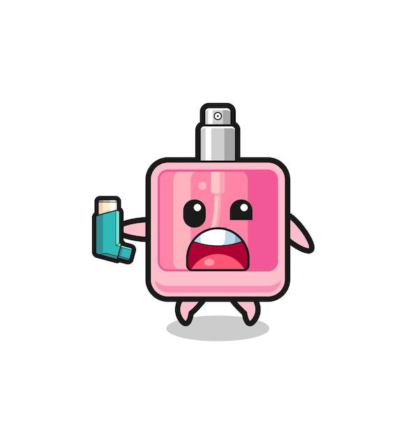 perfume mascot having asthma while holding the inhaler