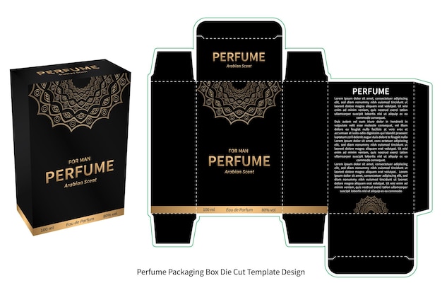 Vector perfume packaging box die cut template design