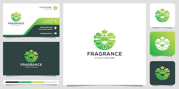 葉の抽象的なスタイルと名刺のデザインと香水スプレーボトルのデザインテンプレート。