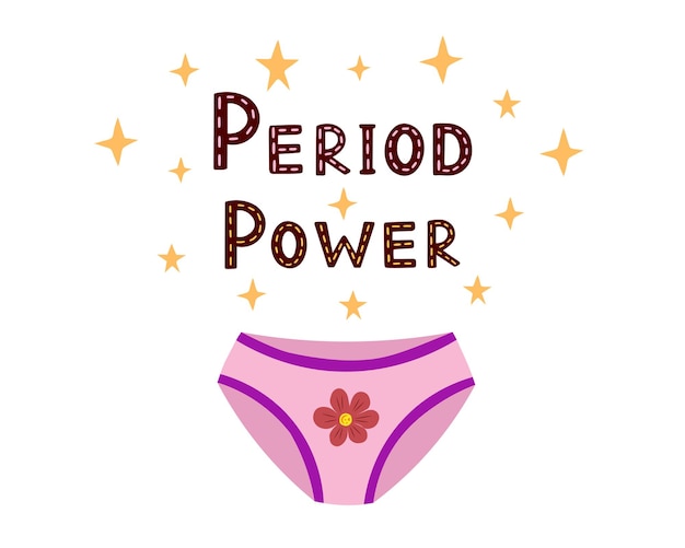 Period power lettering and underpant Hand drawn illustration