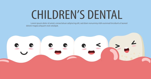 출혈이있는 치주염 또는 잇몸 질환. 잇몸 문제가있는 귀여운 만화 치아 캐릭터.