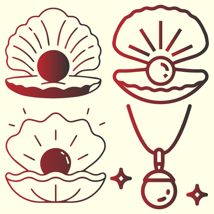 Vector perlen schelp halsloze logo of pictogram set vector