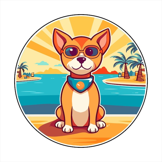 Vector perro de presa mallorquin dog breed cute cartoon kawaii character beach summer animal pet sticker