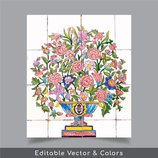 Vector persian flower vase of wall painting