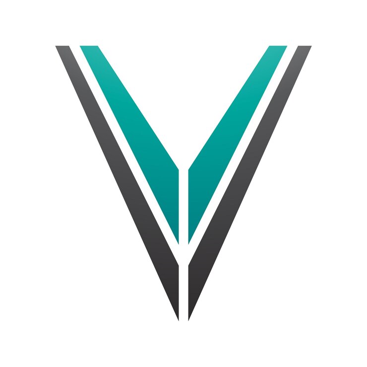 Vector persian green and black striped shaped letter v icon