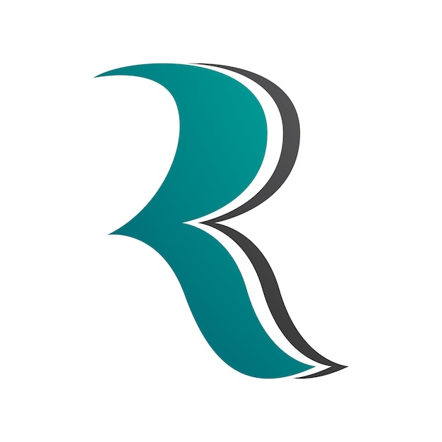 Vector persian green and black wavy shaped letter r icon