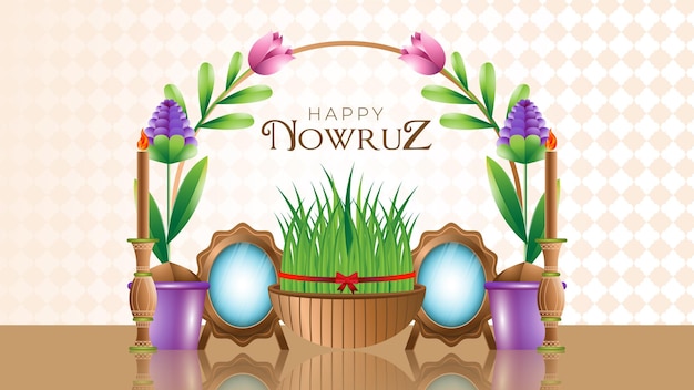 페르시아 새해 복 많이 받으세요 그림 배너, 행복 Nowruz