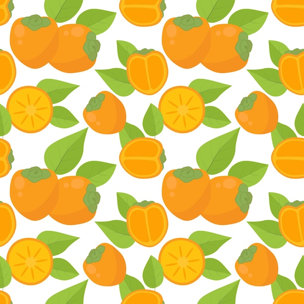 Vettore persimmon frutta motivo senza cuciture frutta estate sfondo luminoso cachi stampa per tessile digitale