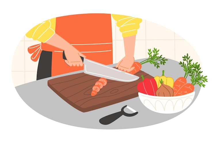 Vector person are cutting vegetables and preparing food