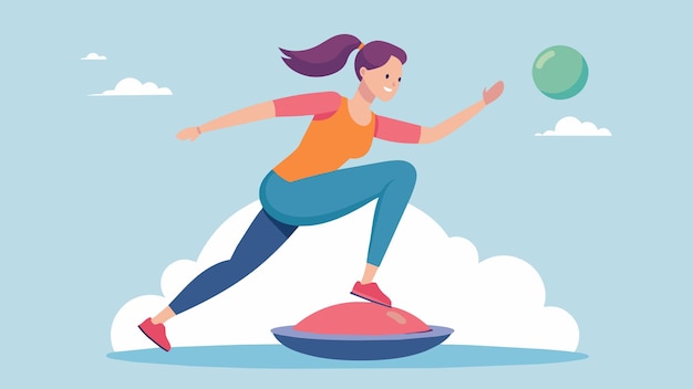 Vector a person balancing on a bosu ball carefully engaging their core and thigh muscles to improve